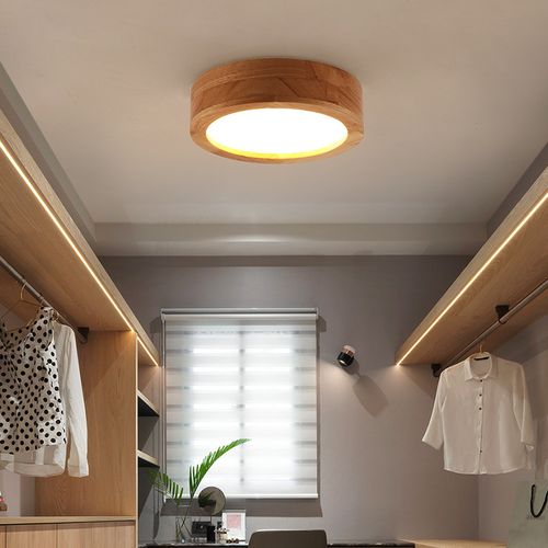 Plafonnier LED En Bois Lampe De Plafond Moderne Rond 20cm Pour Salon Chambre Couloir Lumière Chaude