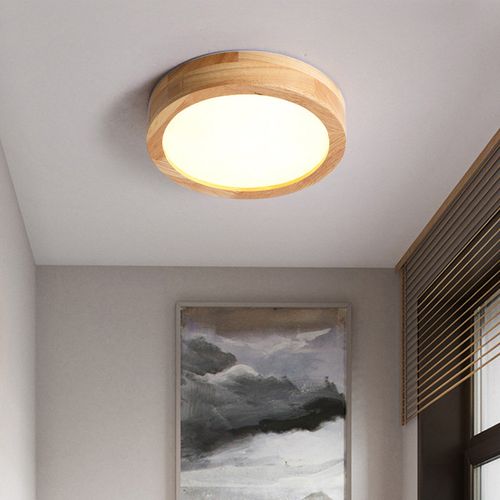 Plafonnier LED Bois Lampe De Plafond Moderne Rond 20cm Pour Salon Chambre Couloir Lumière Naturelle