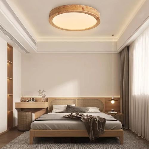 Plafonnier LED En Bois Lampe De Plafond Moderne Rond 40cm Pour Salon Chambre Couloir Lumière Chaude