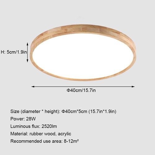Plafonnier LED Bois Lampe De Plafond Moderne Rond 40cm Pour Salon Chambre Couloir Lumière Naturelle