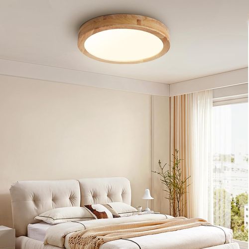 Plafonnier LED Bois Lampe De Plafond Moderne Rond 40cm Pour Salon Chambre Couloir Lumière Naturelle