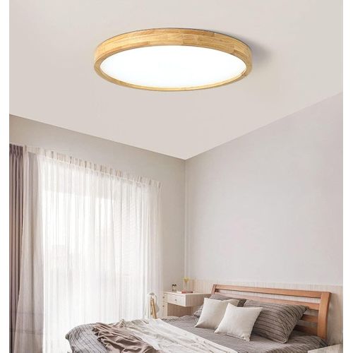 Plafonnier LED En Bois Lampe De Plafond Moderne Rond 40cm Pour Salon Chambre Couloir Lumière Froide