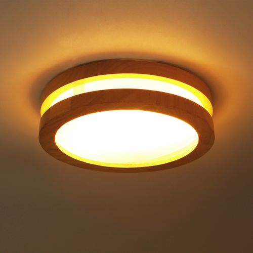 Plafonnier LED Bois Rond 20cm Éclairage De Plafond Pour Chambre Salon Couloir Lumière Chaude