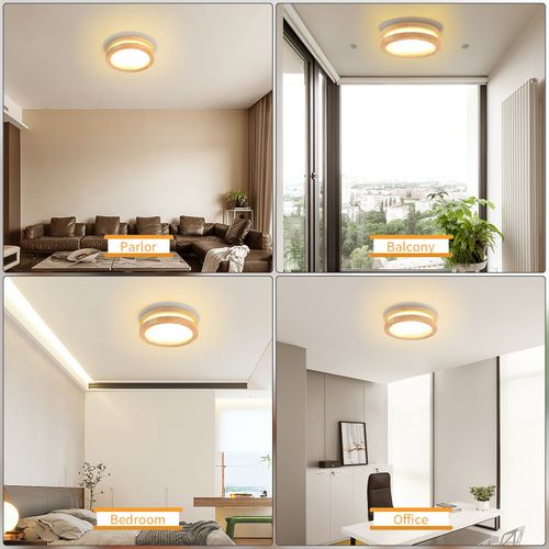 Plafonnier LED Bois Rond 20cm Éclairage De Plafond Pour Chambre Salon Couloir Lumière Chaude