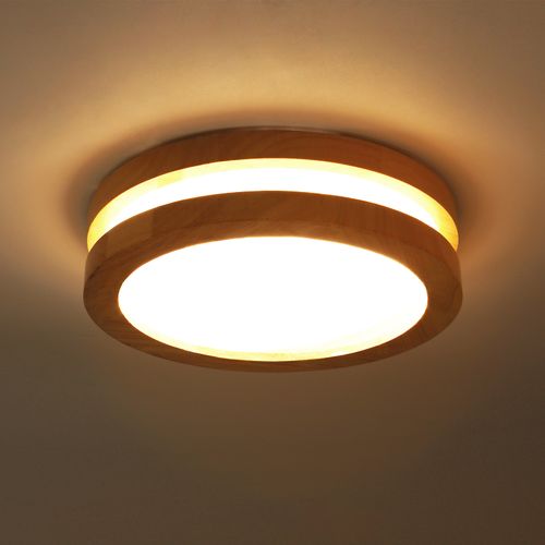 Plafonnier LED Bois Rond 20cm Éclairage De Plafond Pour Chambre Salon Couloir Lumière Naturelle