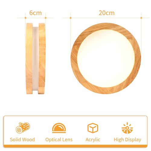 Plafonnier LED Bois Rond 20cm Éclairage De Plafond Pour Chambre Salon Couloir Lumière Naturelle