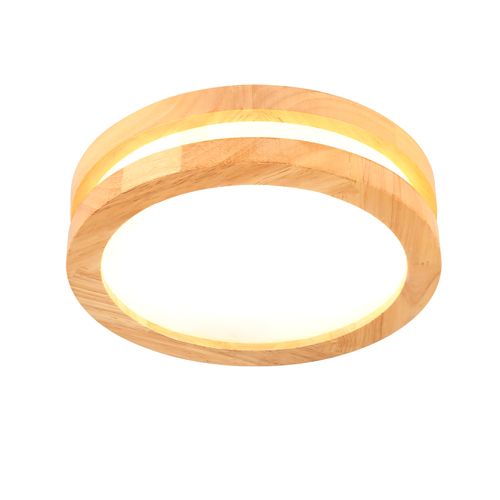 Plafonnier LED Bois Rond 20cm Éclairage De Plafond Pour Chambre Salon Couloir Lumière Naturelle