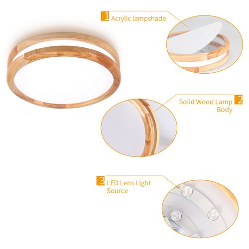 Plafonnier LED Bois Rond 30cm Éclairage De Plafond Pour Chambre Salon Couloir Lumière Naturelle