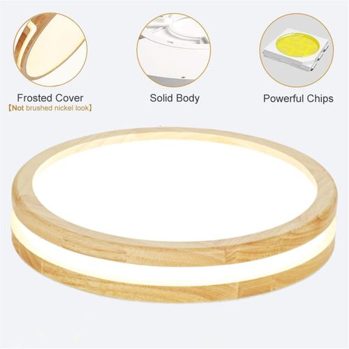 Plafonnier LED Bois Rond 40cm Éclairage De Plafond Pour Chambre Salon Couloir Lumière Naturelle
