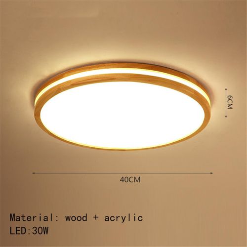 Plafonnier LED Bois Rond 40cm Éclairage De Plafond Pour Chambre Salon Couloir Lumière Naturelle