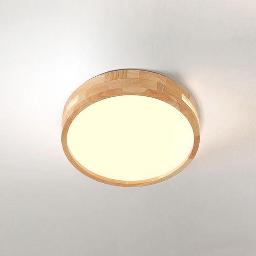 Plafonnier LED Bois 20cm Lampe De Plafond Rond Pour Salon Chambre Couloir 3000k Lumière Chaude