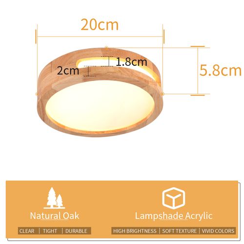 Plafonnier LED Bois 20cm Lampe De Plafond Rond Pour Salon Chambre Couloir 3000k Lumière Chaude