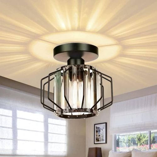 Plafonnier Moderne En Cristal Lampe De Plafond E27 Pour Salon Chambre Cuisine Couloir Noir