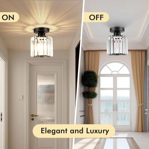 Plafonnier Moderne E27 Lustre Abat-jour En Cristal Métal Éclairage De Plafond Pour Chambre Noir