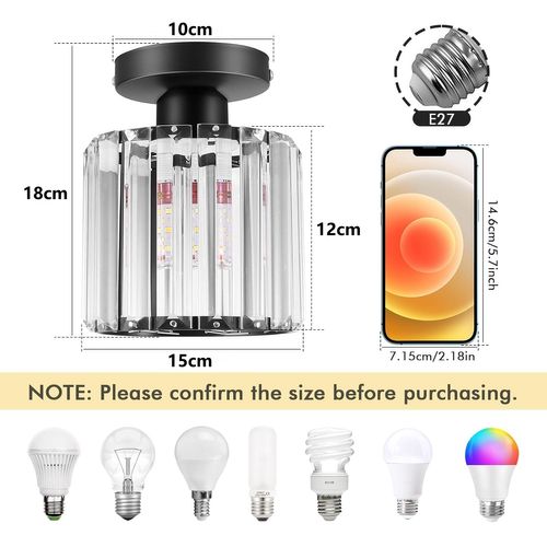 Plafonnier Moderne E27 Lustre Abat-jour En Cristal Métal Éclairage De Plafond Pour Chambre Noir