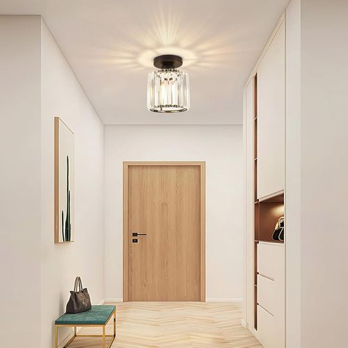 Plafonnier Moderne E27 Lustre Abat-jour En Cristal Métal Éclairage De Plafond Pour Chambre Noir