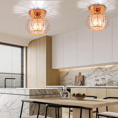 Plafonnier Cristal Moderne E27 Luminaire Éclairage De Plafond Pour Chambre Couloir Entrée Rose