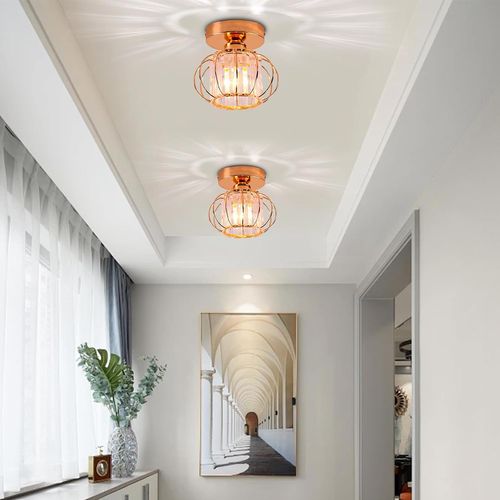 Lot De 2 Plafonnier Cristal Moderne E27 Lampe De Plafond Pour Chambre Couloir Entrée Rose