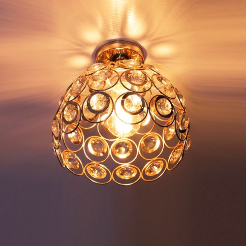 Plafonnier Moderne Métal 26cm Lampe De Plafond Cristal Creux Pour Salon Chambre Café Rose