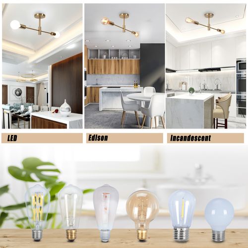 Moderne Plafonnier 2 Lumières Lampe De Plafond Industriel E27 Pour Salon Chambre Cuisine Or