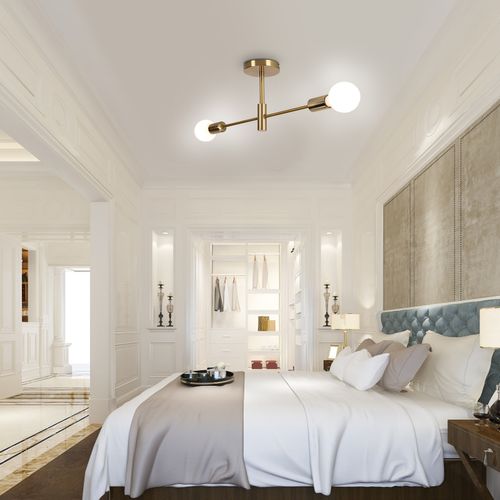 Moderne Plafonnier 2 Lumières Lampe De Plafond Industriel E27 Pour Salon Chambre Cuisine Or