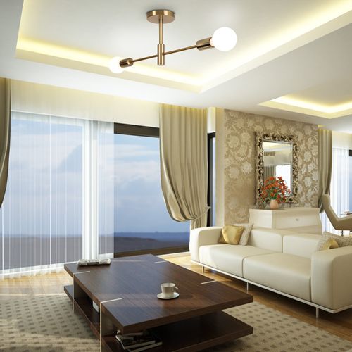 Moderne Plafonnier 2 Lumières Lampe De Plafond Industriel E27 Pour Salon Chambre Cuisine Or