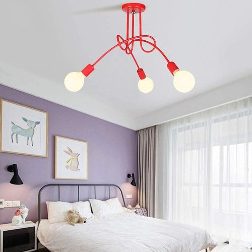 Plafonnier Moderne 3 Lumières Lampe De Plafond Intérieur E27 Pour Salon Chambre Cuisine Rouge