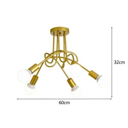 Plafonnier Moderne 5 Lumières Lampe De Plafond Intérieur E27 Pour Salon Chambre Cuisine Or