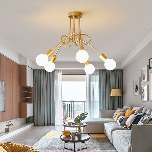 Plafonnier Moderne 5 Lumières Lampe De Plafond Intérieur E27 Pour Salon Chambre Cuisine Or