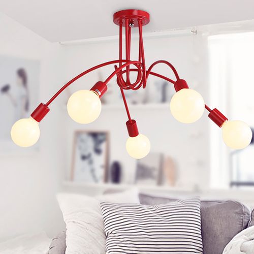 Plafonnier Moderne 5 Lumières Lampe De Plafond Intérieur E27 Pour Salon Chambre Cuisine Rouge