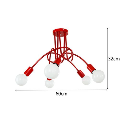 Plafonnier Moderne 5 Lumières Lampe De Plafond Intérieur E27 Pour Salon Chambre Cuisine Rouge