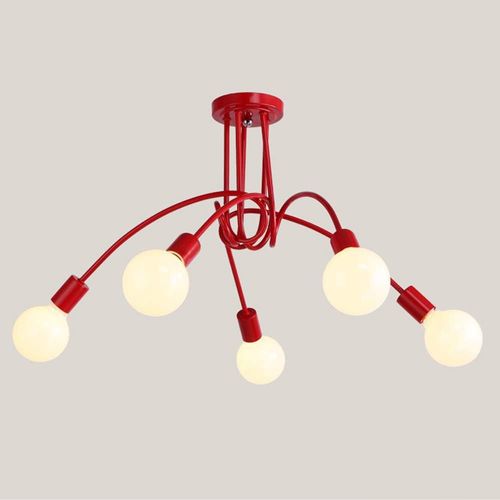 Plafonnier Moderne 5 Lumières Lampe De Plafond Intérieur E27 Pour Salon Chambre Cuisine Rouge