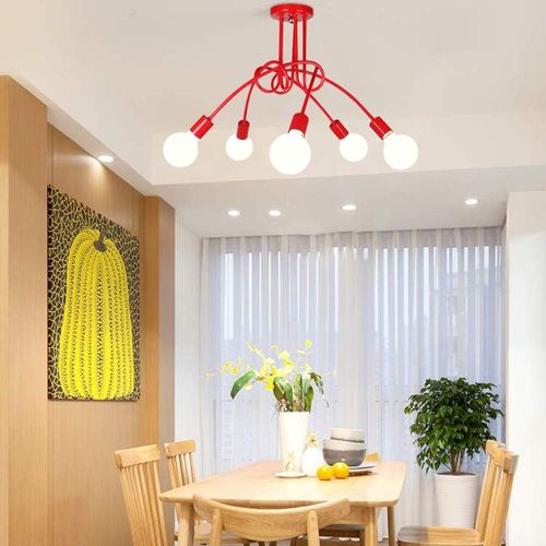 Plafonnier Moderne 5 Lumières Lampe De Plafond Intérieur E27 Pour Salon Chambre Cuisine Rouge