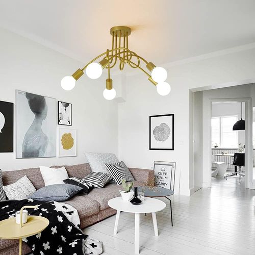 Lampe De Plafond Chambre E27 Plafonnier 5 Lumières Suspension Salon Moderne Non Ampoule Or