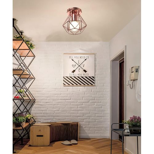 Plafonnier Industrielle Cage En Métal Lampe De Plafond E27 Rose Pour Salon Salle Chambre