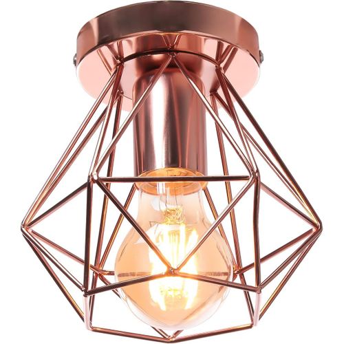 Plafonnier Industrielle Cage En Métal Lampe De Plafond E27 Rose Pour Salon Salle Chambre