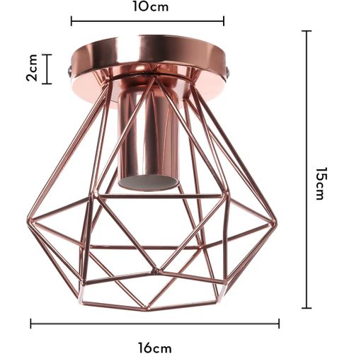 Plafonnier Industrielle Cage En Métal Lampe De Plafond E27 Rose Pour Salon Salle Chambre
