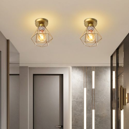 Lot De 2 Plafonnier Industriel Cage Diamant Lampe De Plafond Pour Chambre Sans Ampoule Or