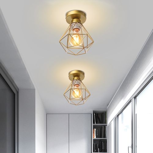 Lot De 2 Plafonnier Industriel Cage Diamant Lampe De Plafond Pour Chambre Sans Ampoule Or