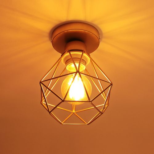 Lot De 2 Plafonnier Industriel Cage Diamant Lampe De Plafond Pour Chambre Sans Ampoule Or