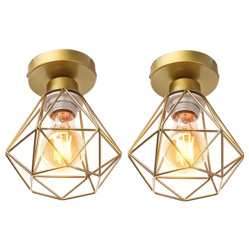 Lot De 2 Plafonnier Industriel Cage Diamant Lampe De Plafond Pour Chambre Sans Ampoule Or
