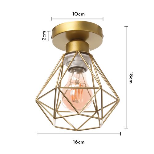 Lot De 2 Plafonnier Industriel Cage Diamant Lampe De Plafond Pour Chambre Sans Ampoule Or