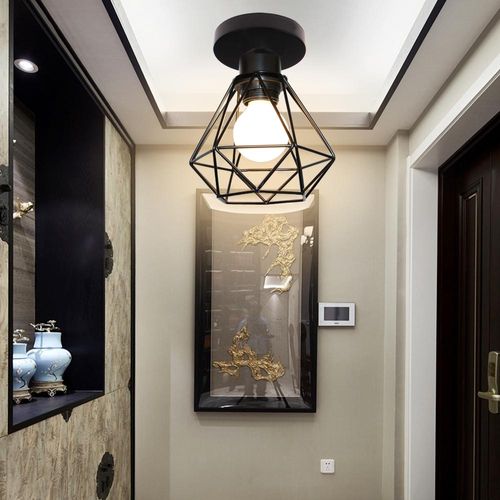 Lot De 3 Plafonnier Industriel Cage Diamant Lampe De Plafond Pour Chambre Sans Ampoule Noir