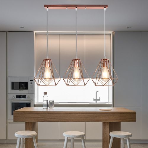 20cm Plafonnier Rétro Or Rose Lustre Vintage 3 Lumières Industrielles Suspension Luminaire En Métal