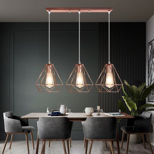 20cm Plafonnier Rétro Or Rose Lustre Vintage 3 Lumières Industrielles Suspension Luminaire En Métal