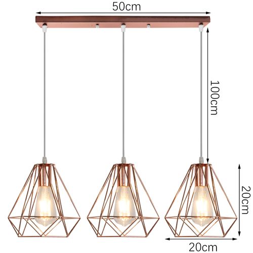 20cm Plafonnier Rétro Or Rose Lustre Vintage 3 Lumières Industrielles Suspension Luminaire En Métal