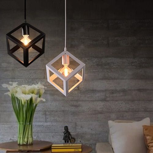 2pcs Suspension Lustre En Forme De Cube Suspension Luminaire Moderne Plafonnier Rétro Vintage Blanc
