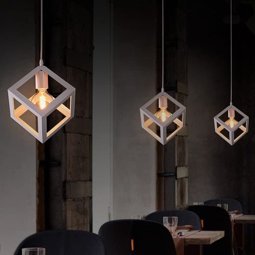 2pcs Suspension Lustre En Forme De Cube Suspension Luminaire Moderne Plafonnier Rétro Vintage Blanc
