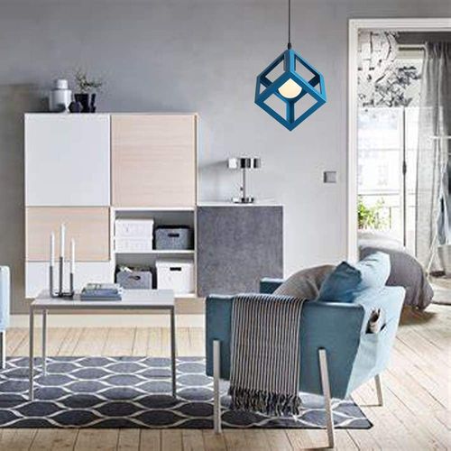 2pcs Suspension Lustre En Forme De Cube Suspension Luminaire Moderne Plafonnier Rétro Vintage Bleu
