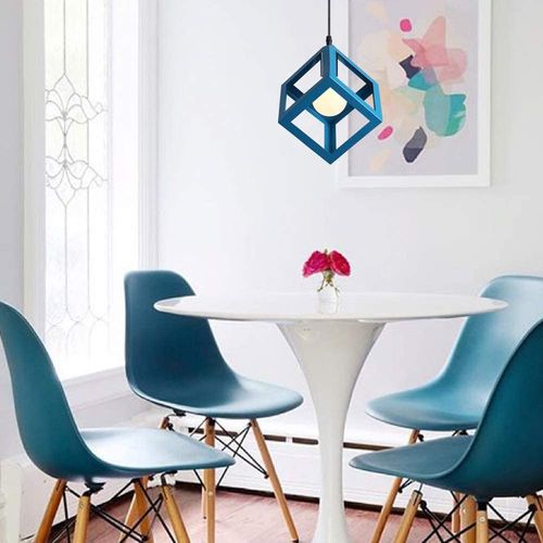 2pcs Suspension Lustre En Forme De Cube Suspension Luminaire Moderne Plafonnier Rétro Vintage Bleu